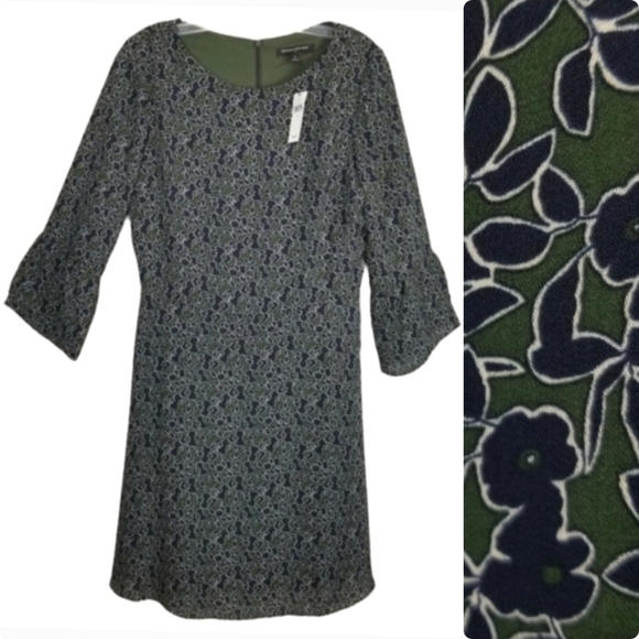 Banana Republic Womens Dress Dark Floral Print Bell Sleeves Size 6 Black Green - Picture 1 of 13